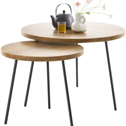 Bijzettafelset Zena old teak 50 en 70 cm rond