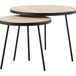 Bijzettafelset Zena orange teak 50 en 70 cm rond