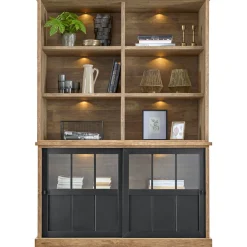 Boekenkast Ladonia 210x143x50 cm 2 glazen schuifdeuren