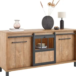 Dressoir Alva 90x179x50 cm orange teak met verlichting