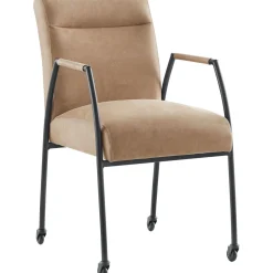 Eetkamerstoel Orense microleder bruin met wieltjes