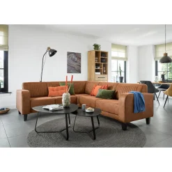 Hoekbank links Mills microleder cognac premium comfort