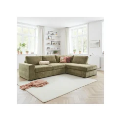 Hoekbank rechts Yukom groen met kussen basic comfort