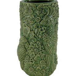 Vaas Badula met vogels donkergroen